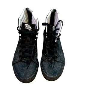 Vans black glitter high top tennis shoes skate shoes girls size 5 EUC sm…